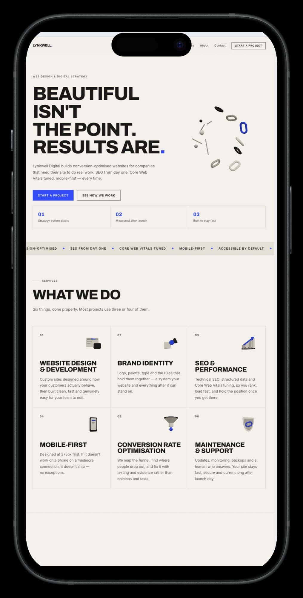 The Lynkwell Digital homepage shown on a phone